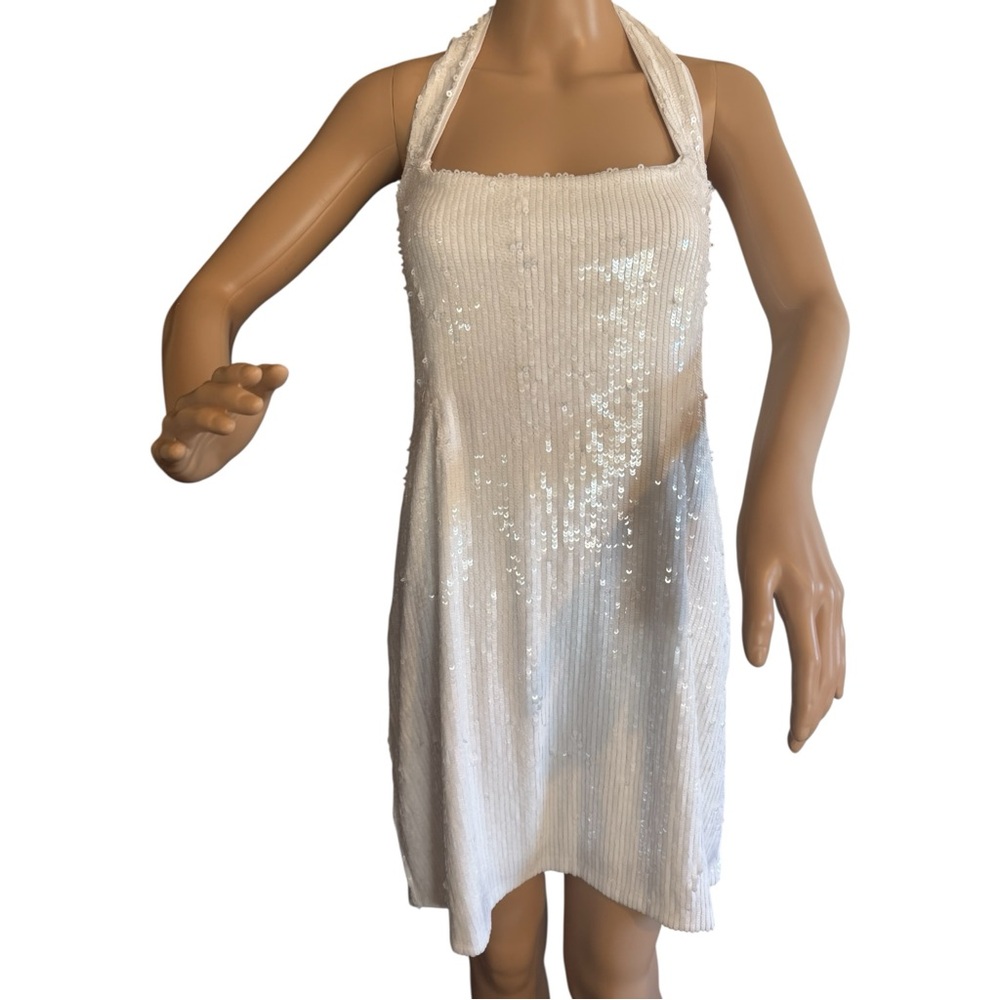 Show Me Your Mini Dress MuMu Womens Size XL White Samba White Sequin Halter - Picture 2 of 14